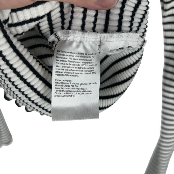 H&M Striped Lettuce Hem Ribbed‎ Long Sleeve Tee Top M - Picture 4 of 5